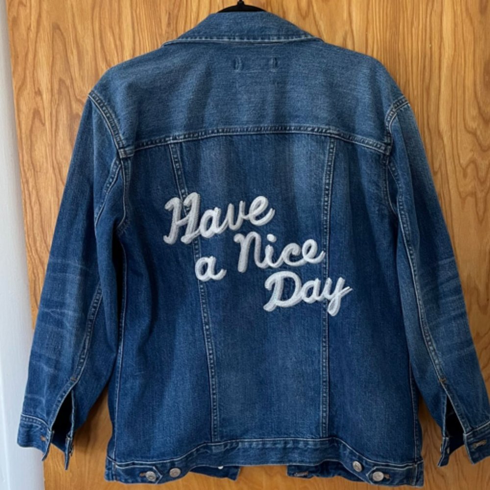 Madewell Embroidered Oversized Denim Jacket Size Small